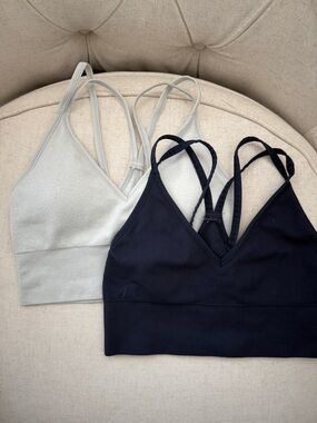 DSG Sports Bra Set Size Small Navy Blue & Light Gray Ribbed Strappy Activewear